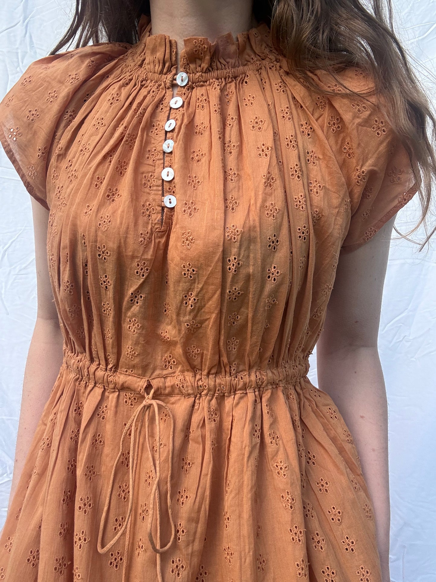 PRELOVED - 100% RECYCLED COTTON - ISABEL DRESS COPPER COTTON LACE XXS