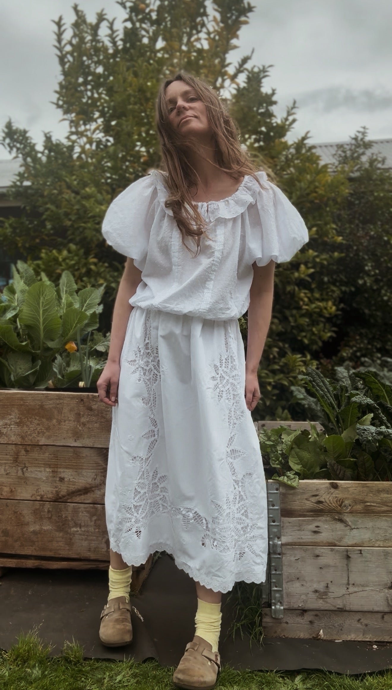 ONE OF A KIND SKIRT WHITE COTTON DETAILED XS-S