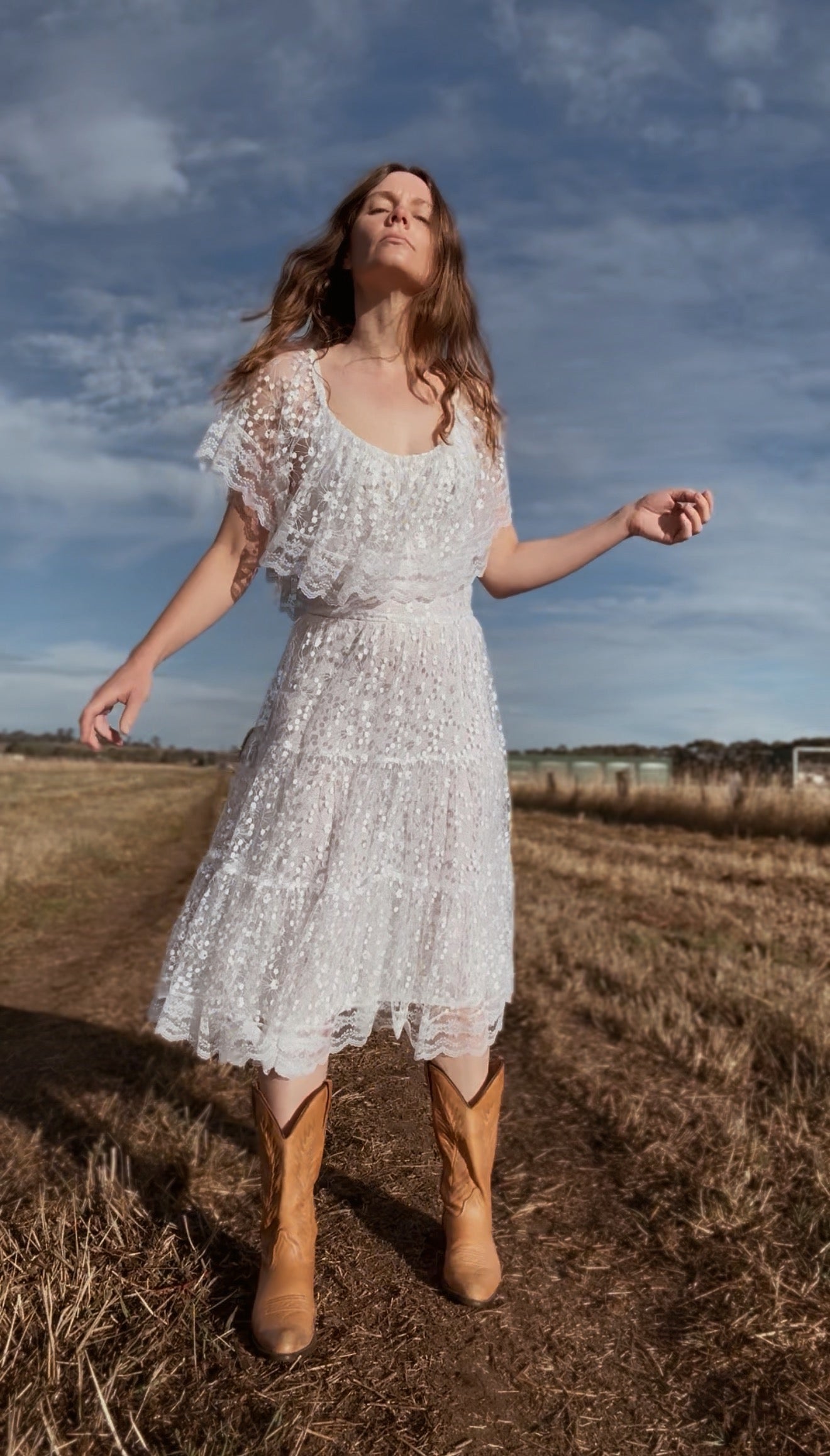 VINTAGE STEFAN EXCLUSIVE LACE PRAIRIE DRESS - MADE IN ENGLAND XS-S