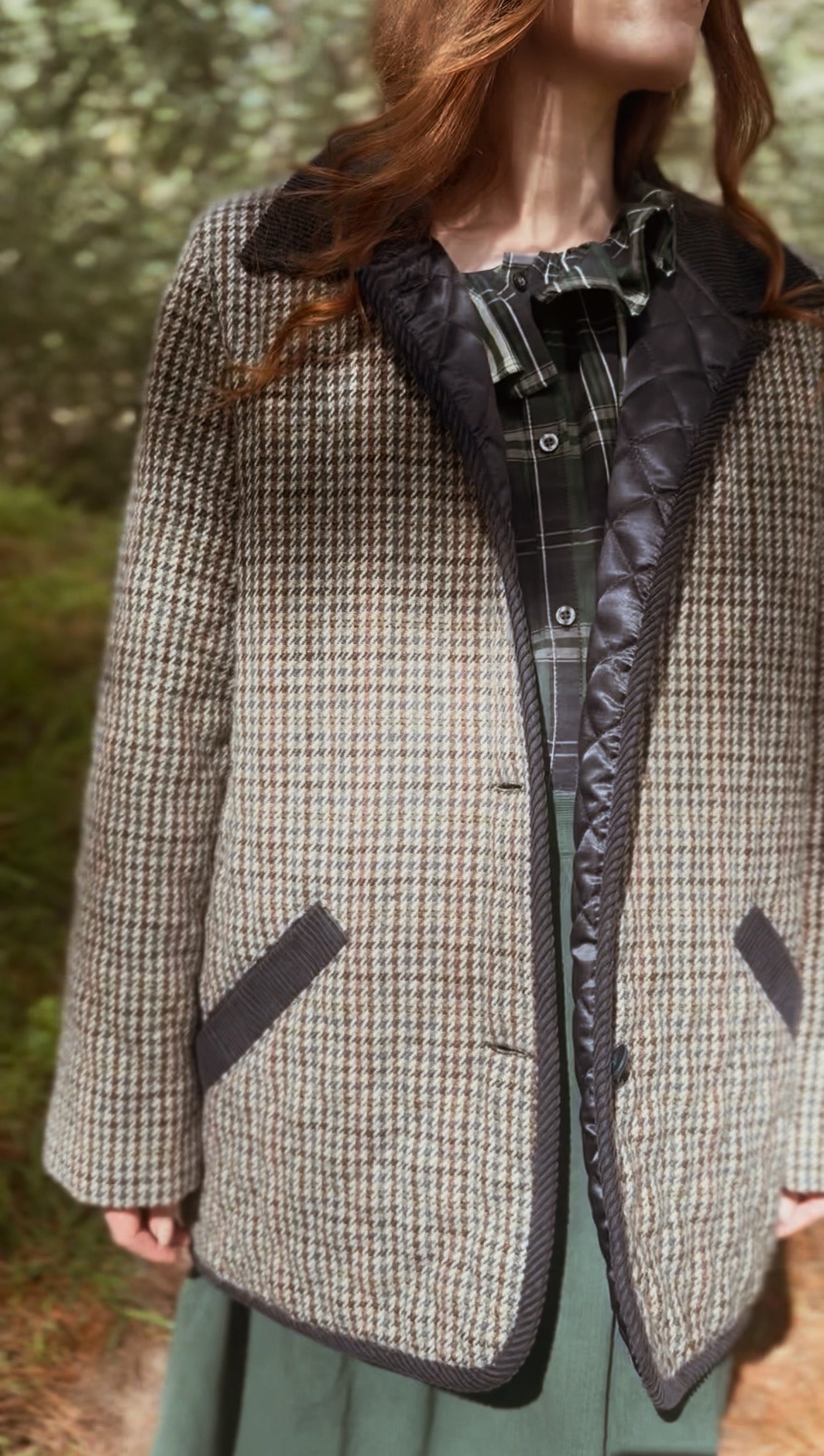 VINTAGE MIMS QUILTED WOOL HOUNDSTOOTH JACKET M