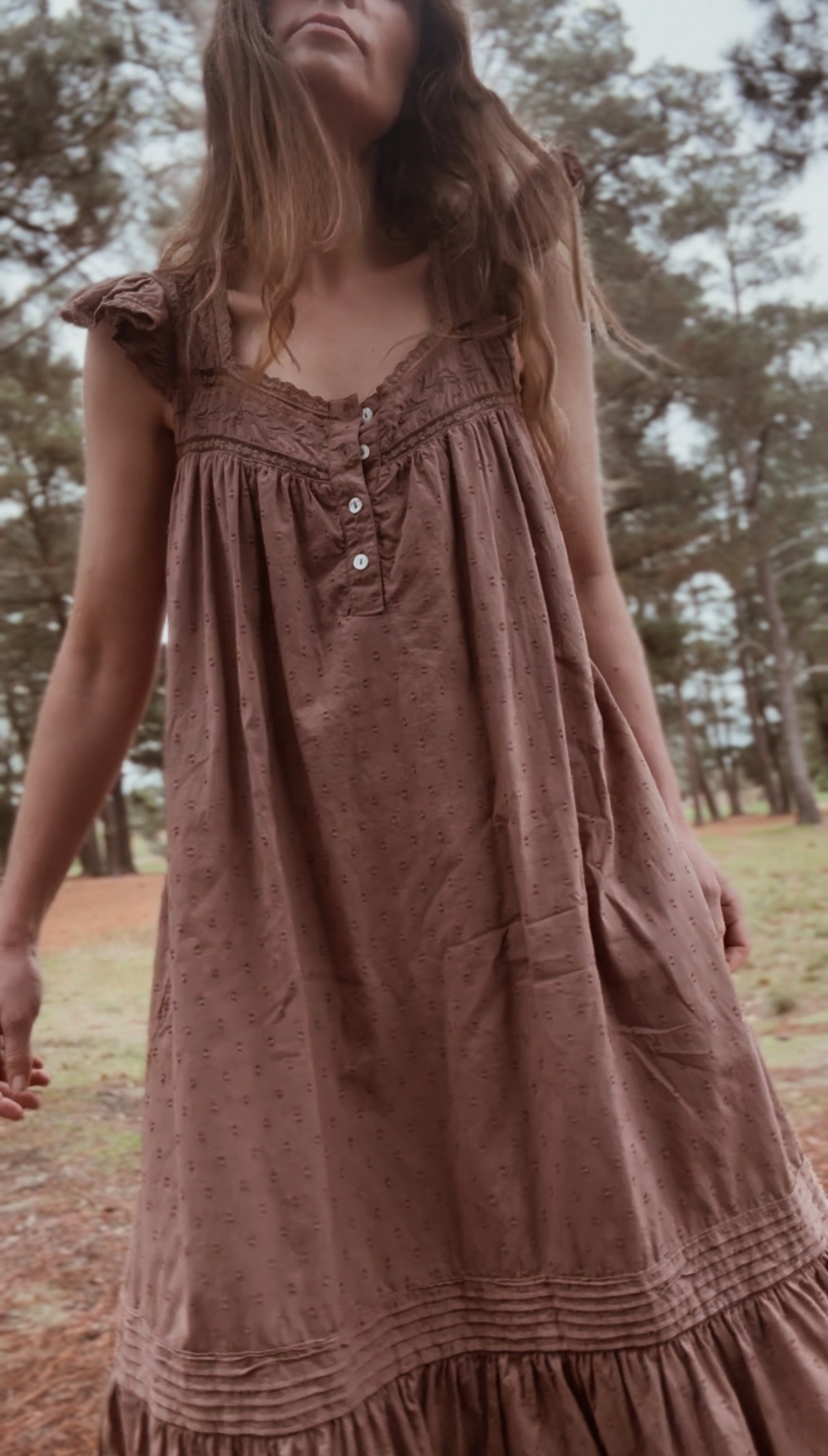 ONE ONLY - 100% RECYCLED COTTON - ALICE DRESS -  CHOCOLATE XS