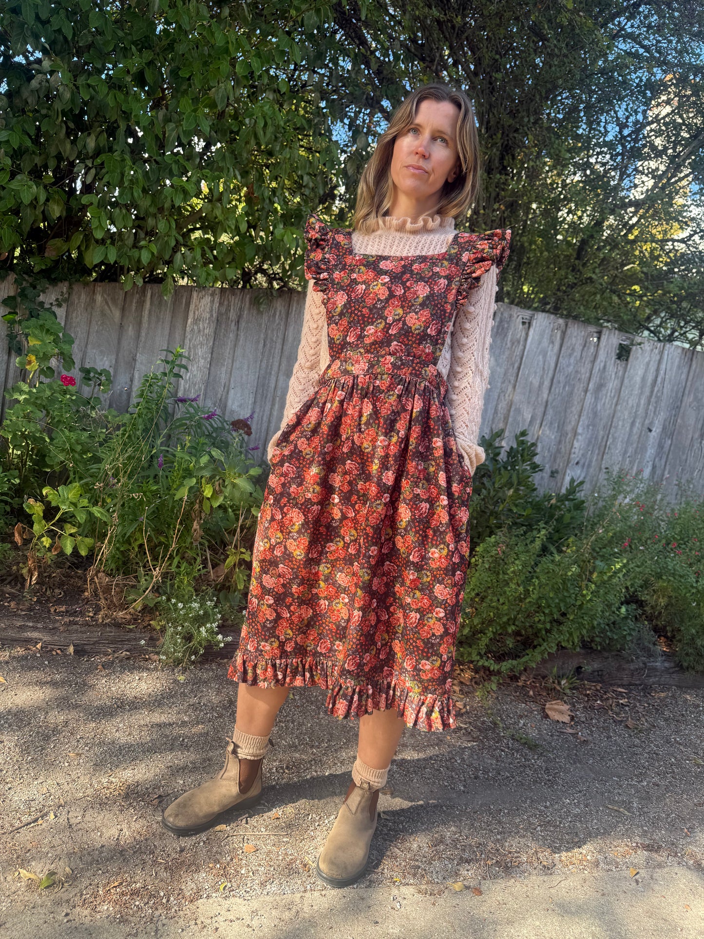 100% RECYCLED COTTON - AUTUMNAL ANOUK RUFFLE PINAFORE/SKIRT CORDUROY