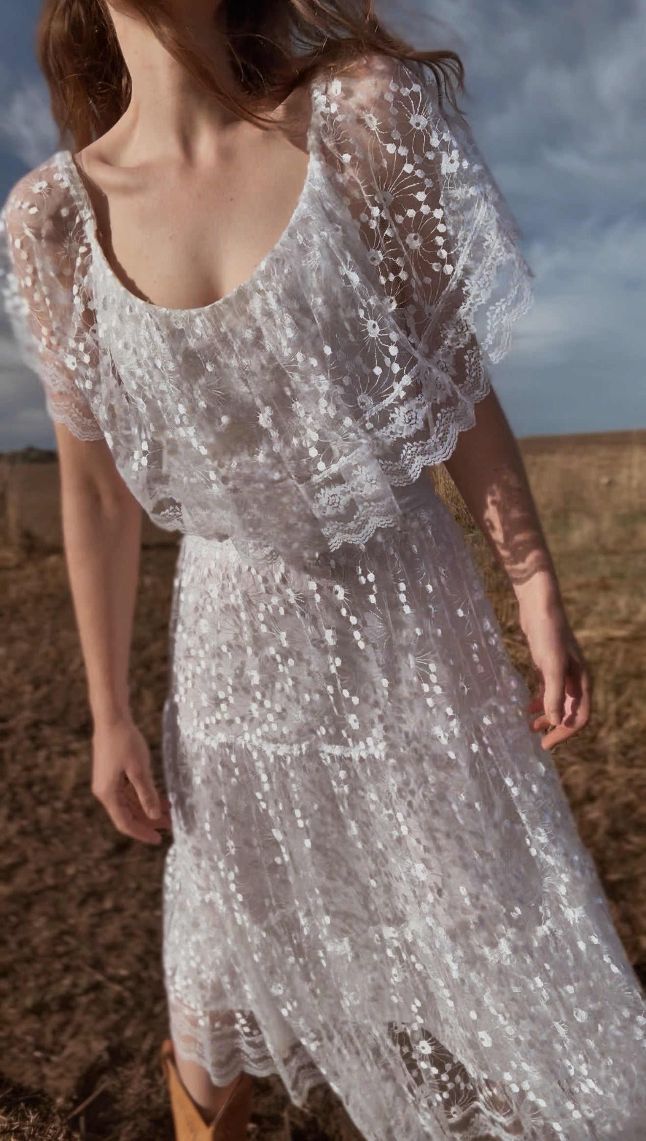 VINTAGE STEFAN EXCLUSIVE LACE PRAIRIE DRESS - MADE IN ENGLAND XS-S