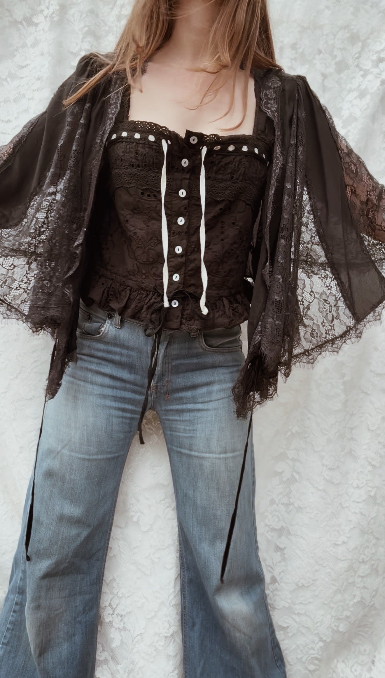 AMORET SILK CAPELET BLOUSE - BLACK