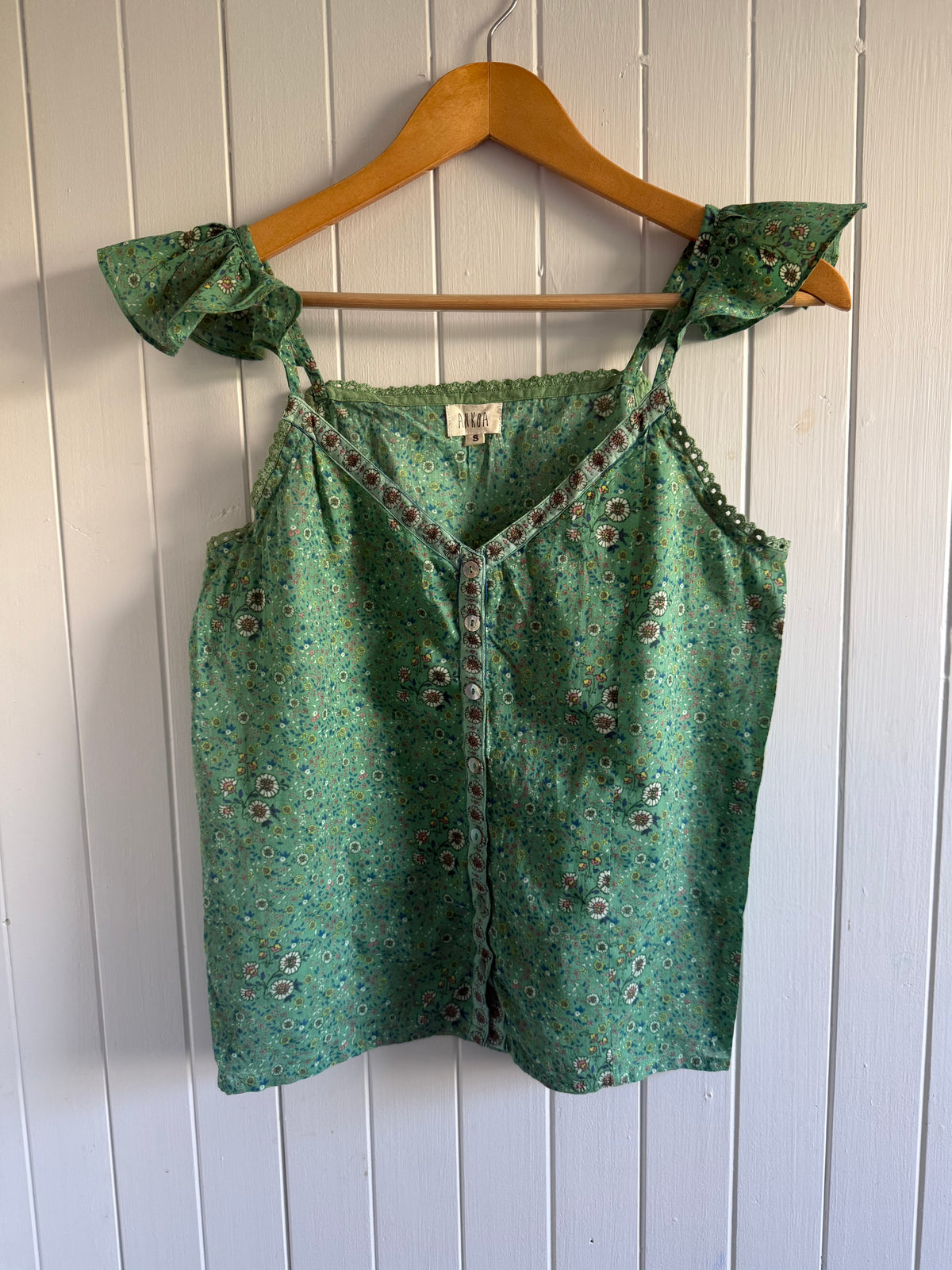 PRELOVED - MARAIS CAMISOLE GREEN FLORAL S