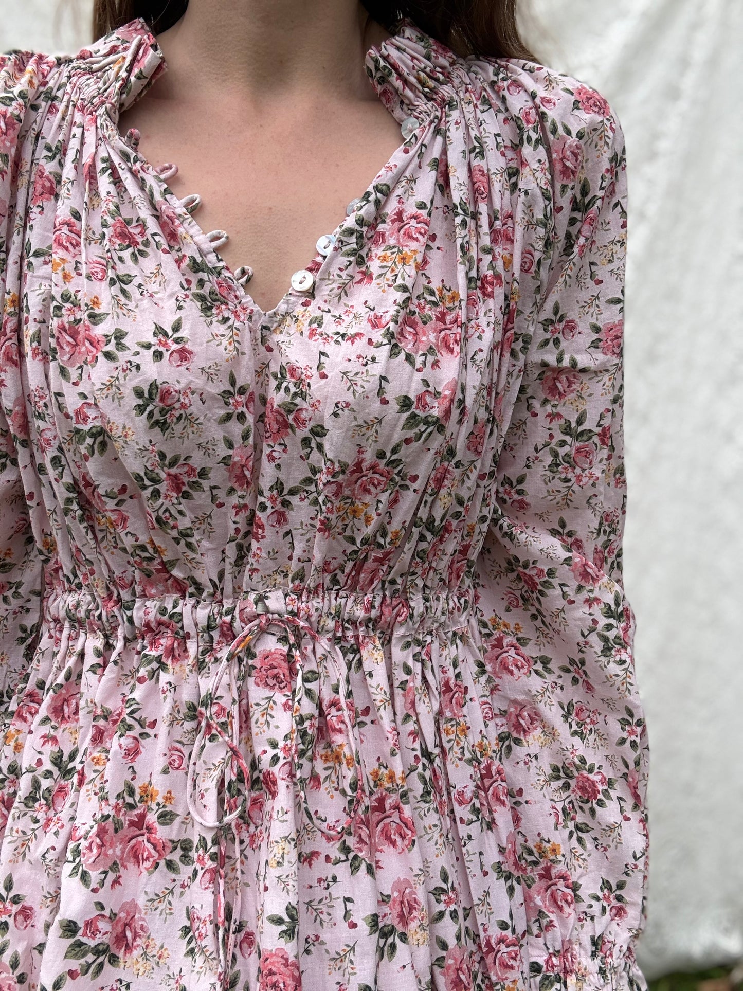 PRELOVED 100% RECYCLED COTTON - PRAIRIE MAXI DRESS PINK ROSE FLORAL XS