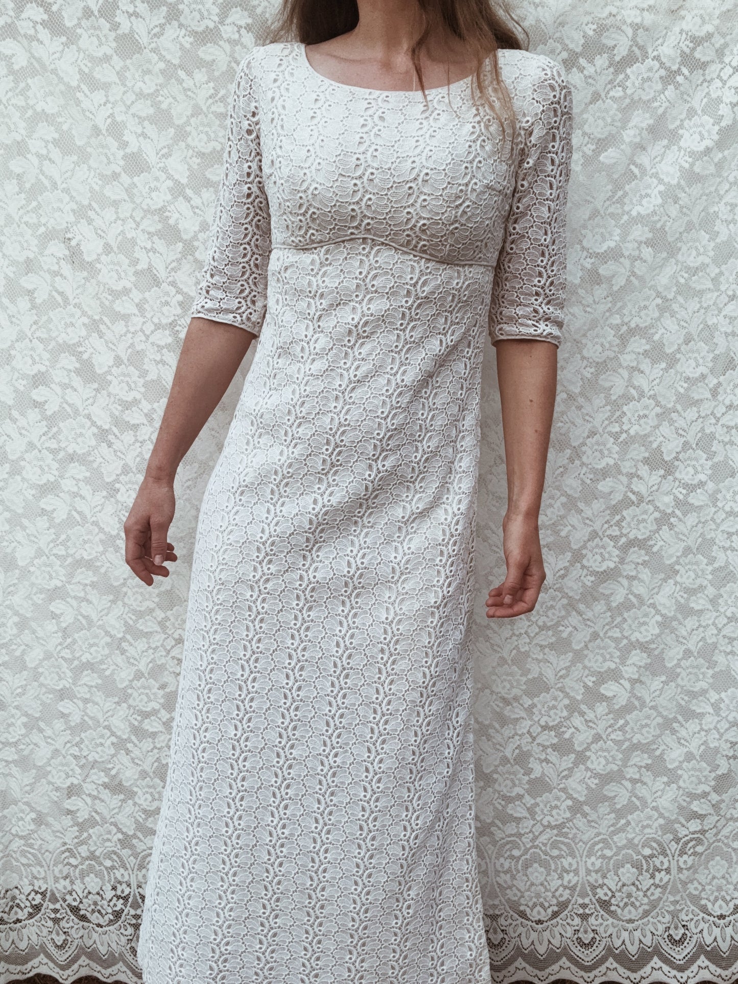 VINTAGE CROCHET WHITE LACE DRESS XS