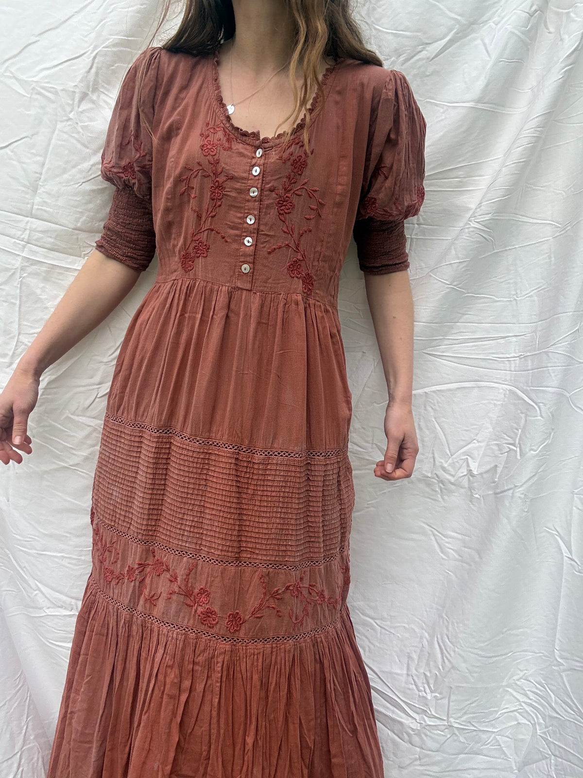 PRELOVED - 100% RECYCLED COTTON - AUGUSTINE MAXI DRESS DESERT CLAY S