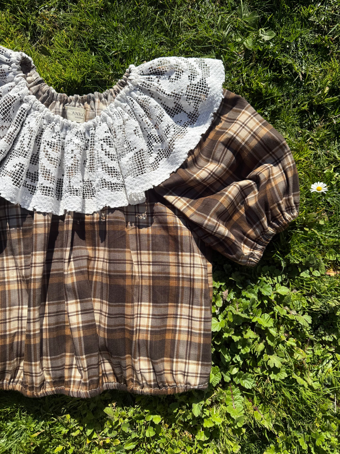 ONE OF A KIND SMOCK BLOUSE BROWN PLAID - S