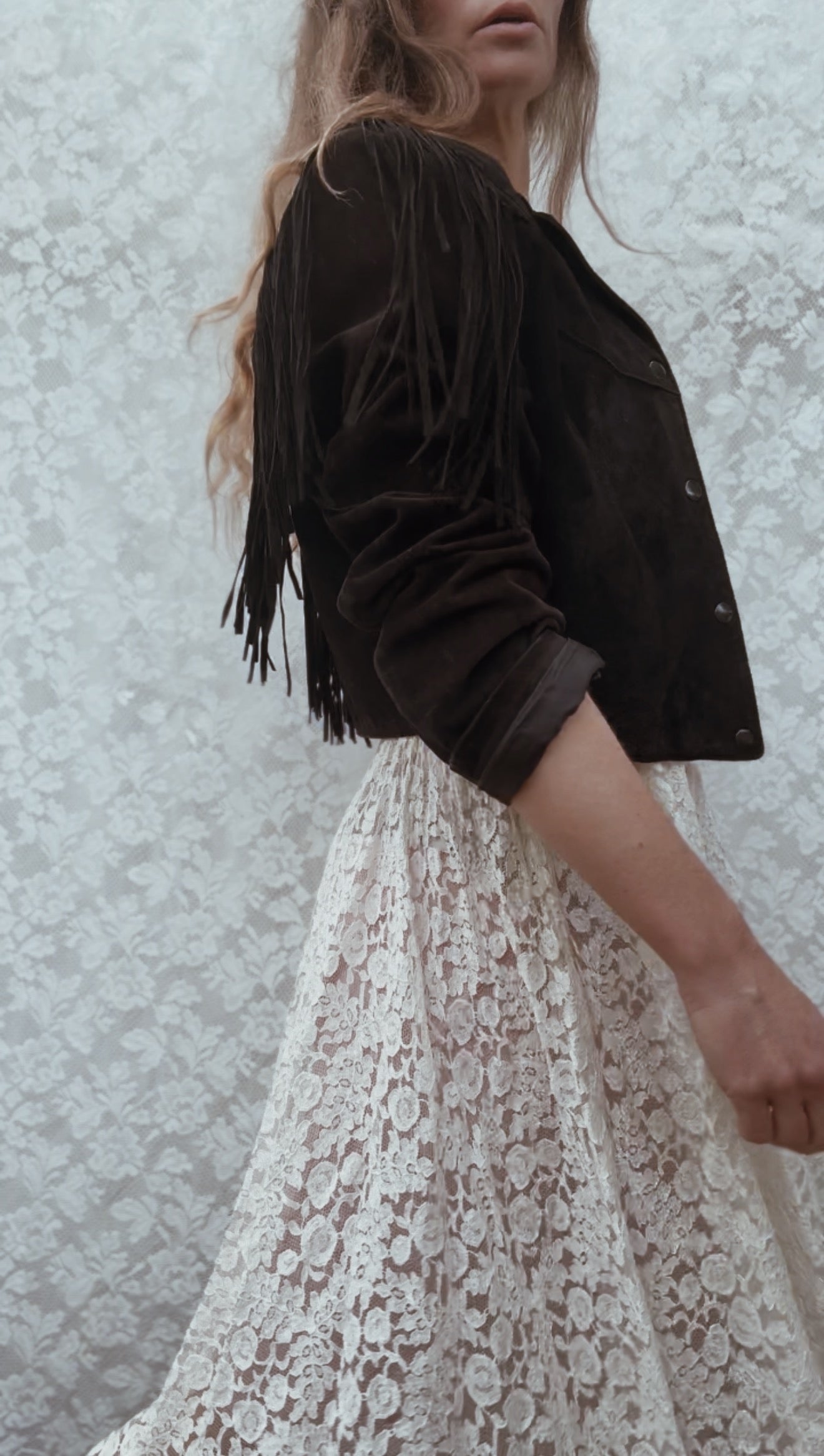 VINTAGE GENUINE SUEDE LEATHER TASSEL JACKET BLACK - SMALL