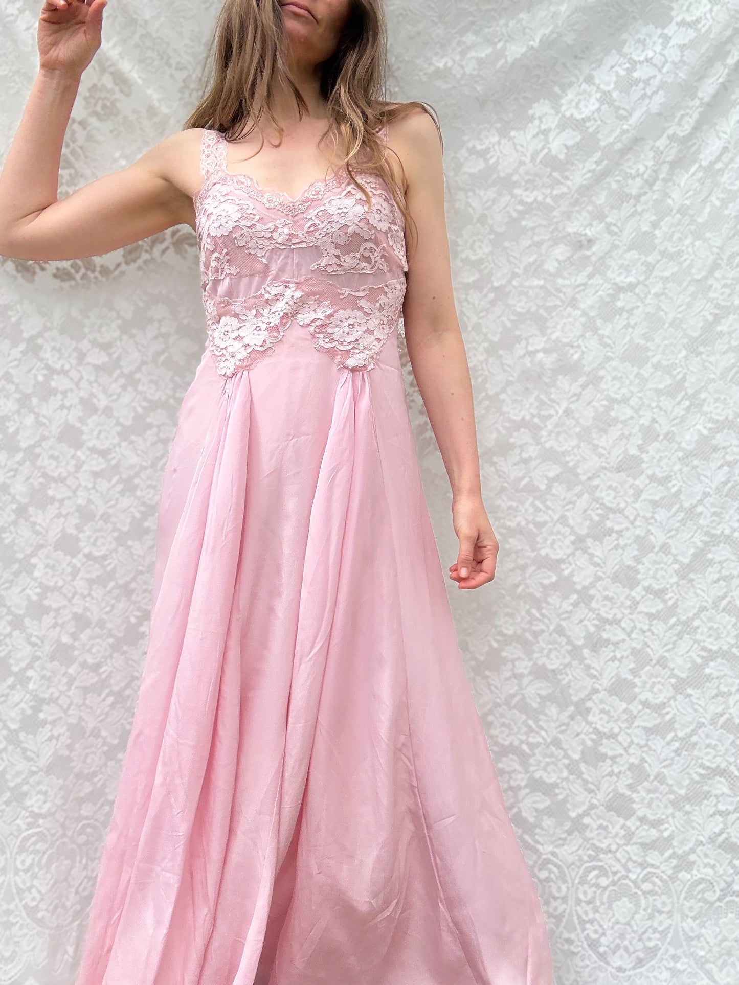 AURORA SILK & LACE DRESS - PASTEL PINK ANKOA AURORA SILK & LACE DRESS - PASTEL PINK ANKOA