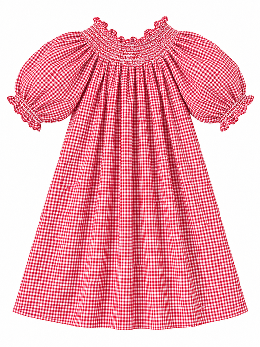 ANYA SMOCK DRESS RED GINGHAM COTTON