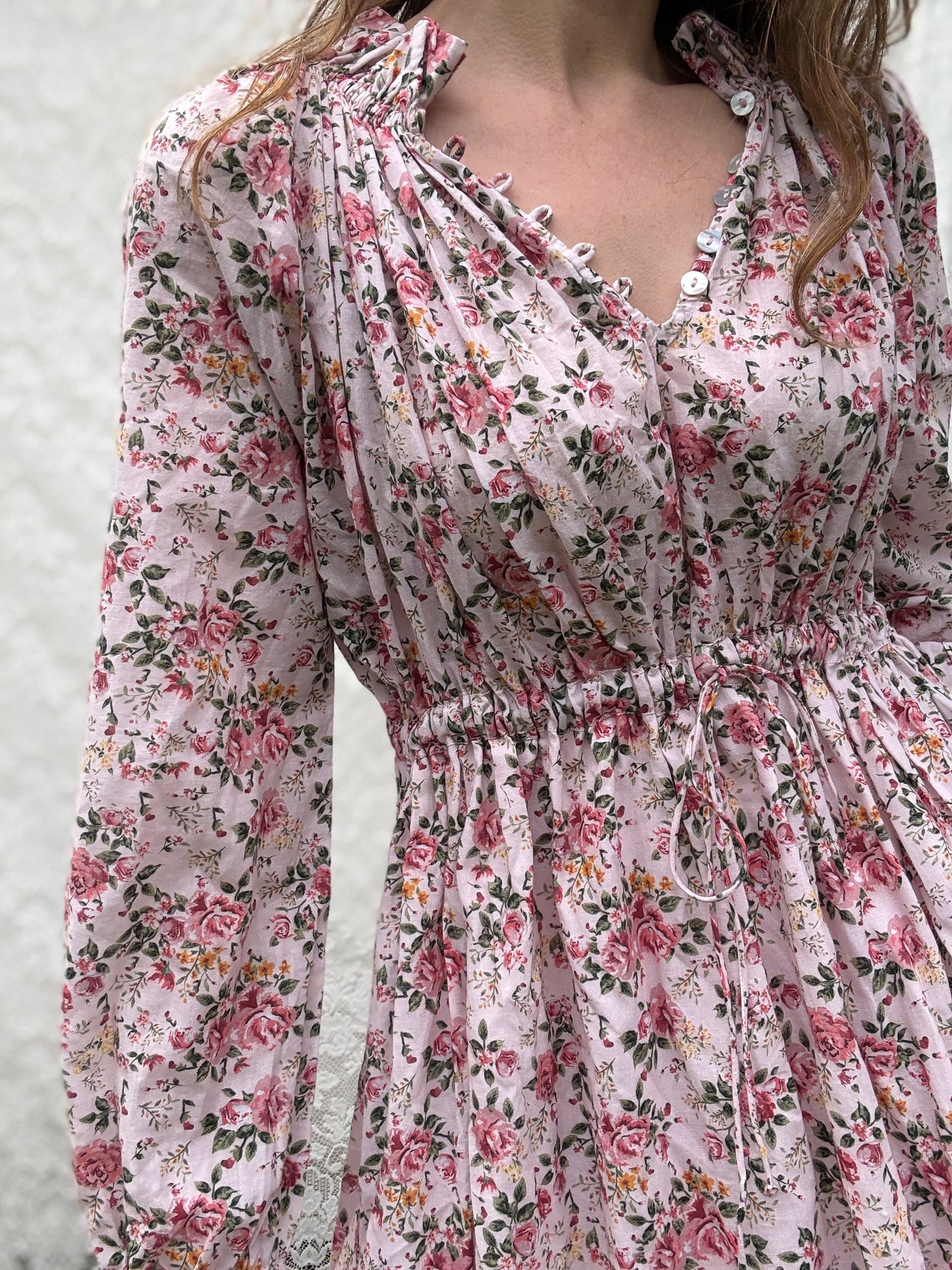 PRELOVED 100% RECYCLED COTTON - PRAIRIE MAXI DRESS PINK ROSE FLORAL XS