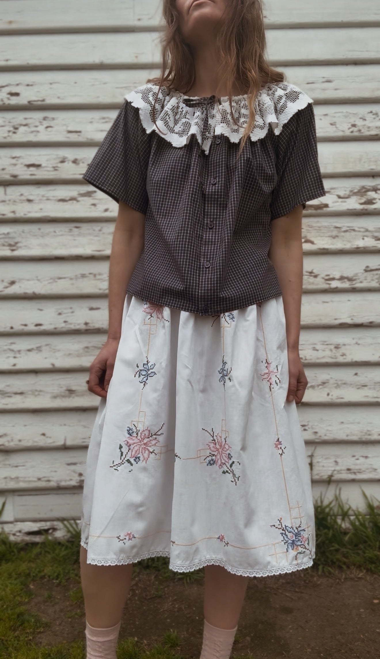 ONE OF A KIND SKIRT PINK AND BLUE EMBROIDERY XL-XXL