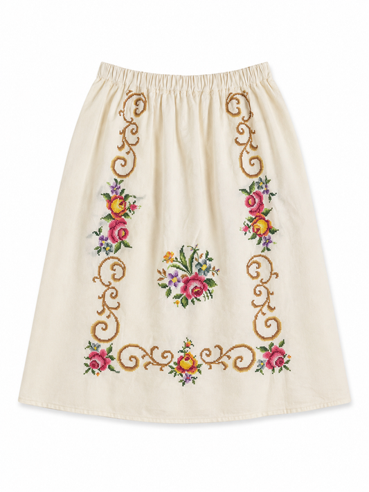 ONE OF A KIND VINTAGE EMBROIDERED ROSE SKIRT S-M