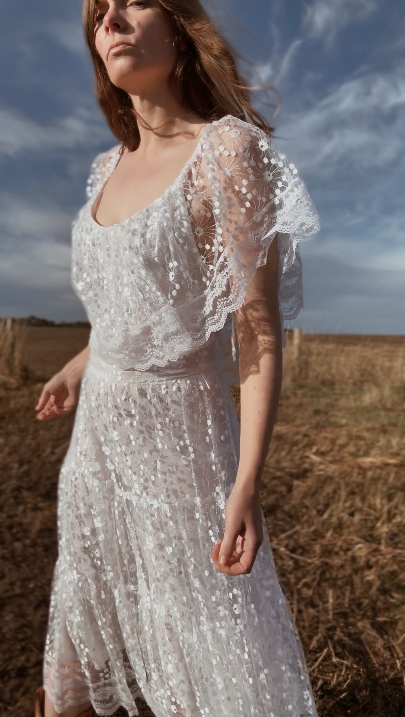 VINTAGE STEFAN EXCLUSIVE LACE PRAIRIE DRESS - MADE IN ENGLAND XS-S