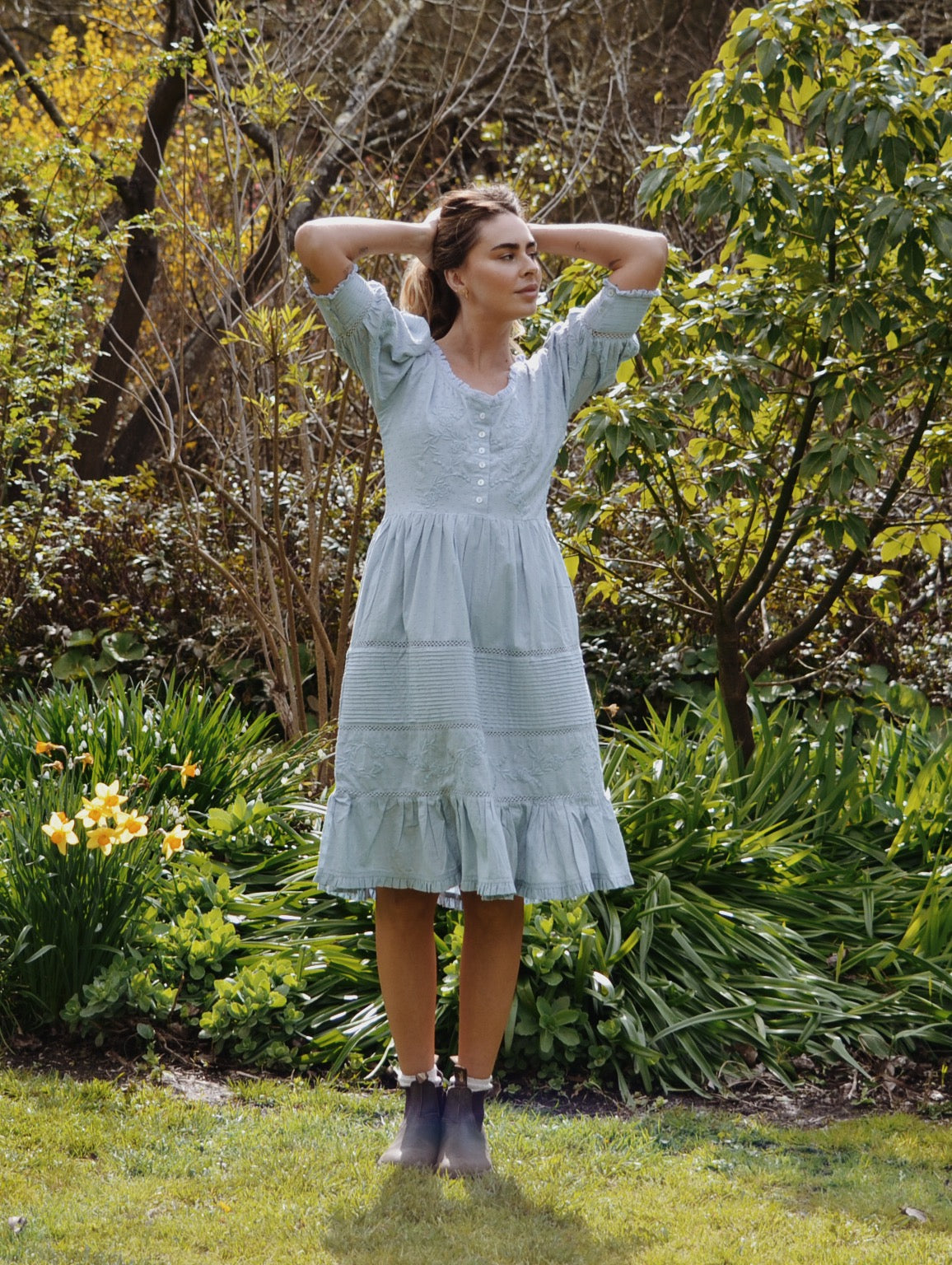 100% RECYCLED COTTON - FAUSTINE DRESS PASTEL BLUE