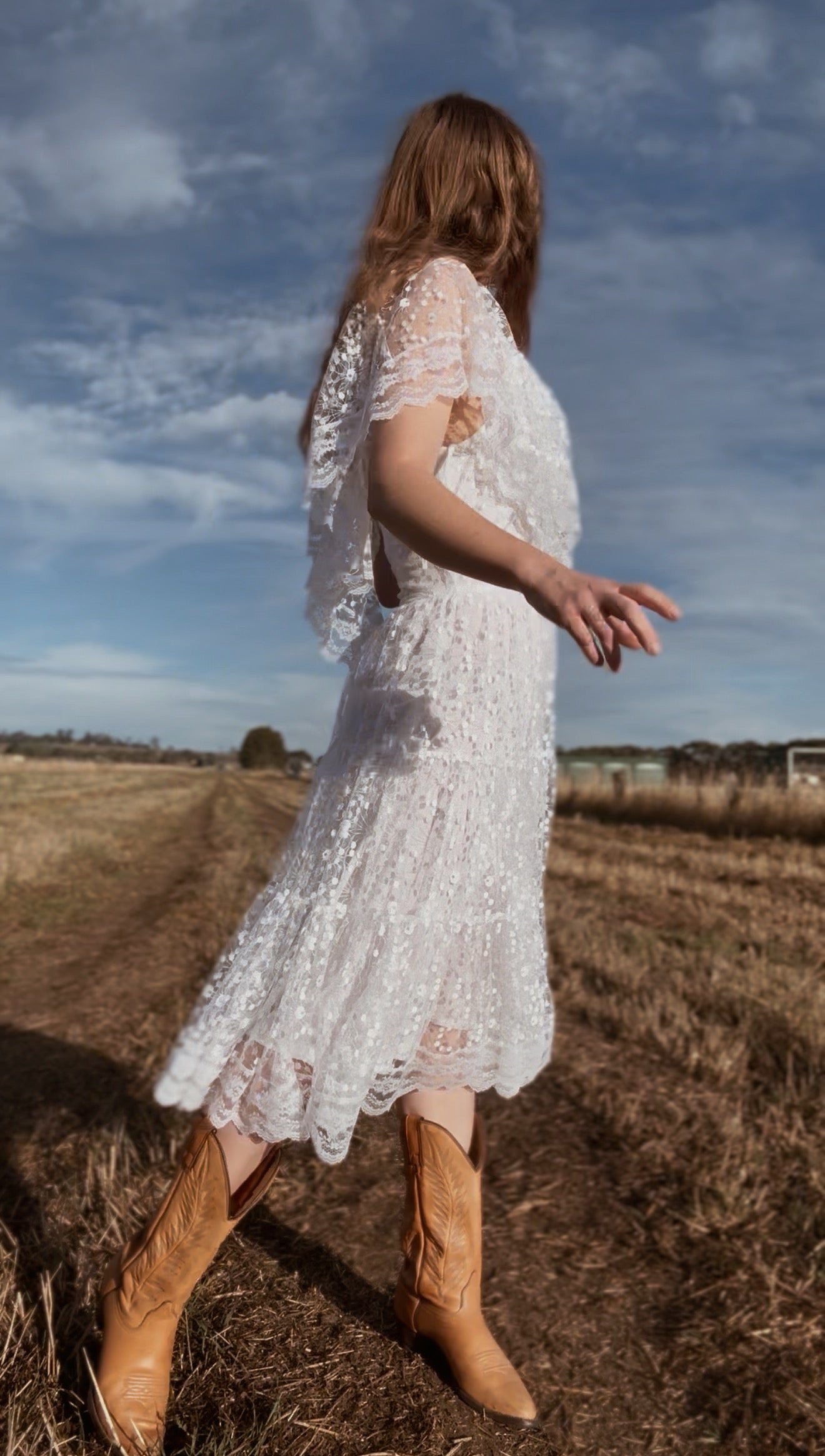 VINTAGE STEFAN EXCLUSIVE LACE PRAIRIE DRESS - MADE IN ENGLAND XS-S