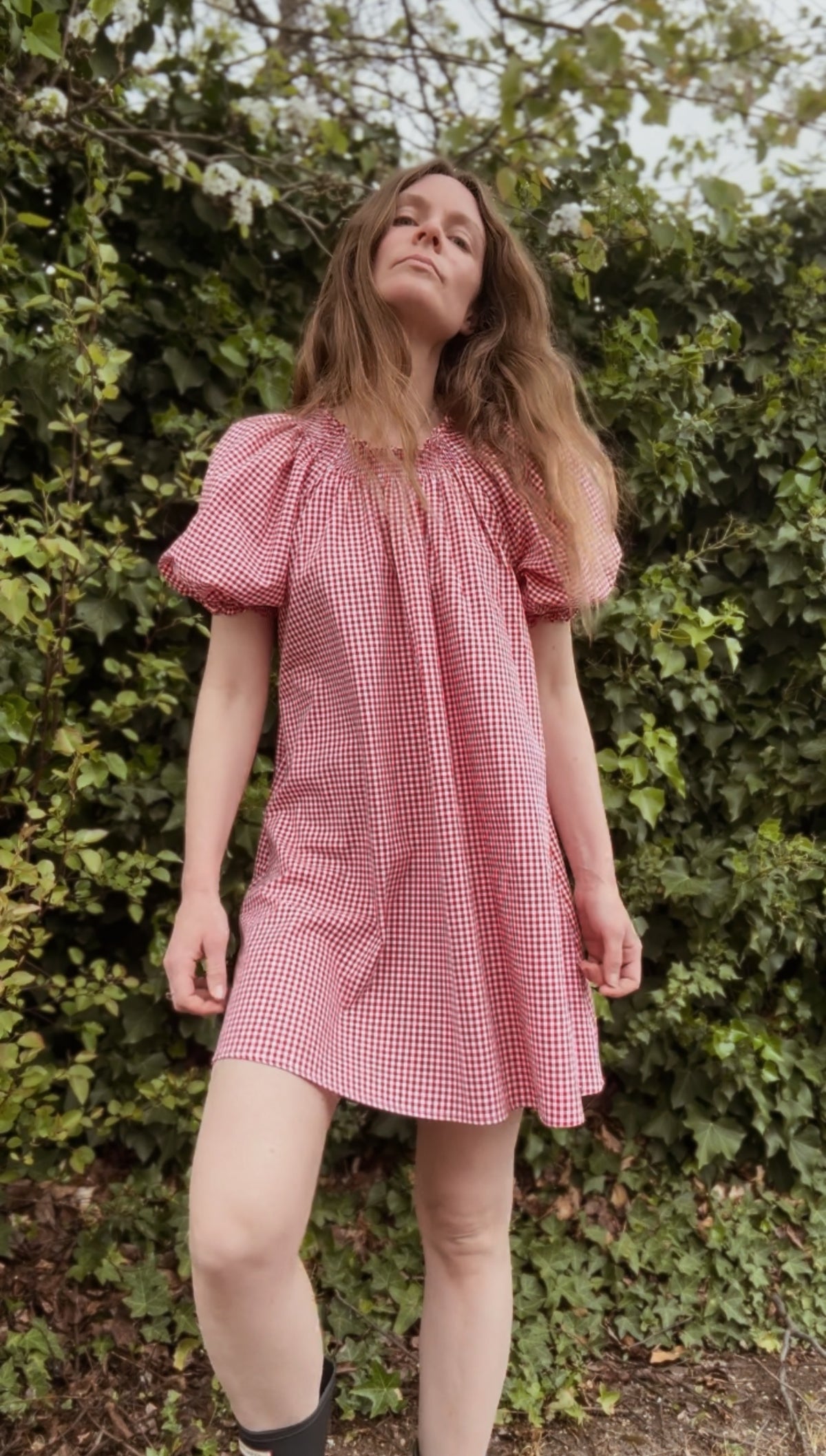 ANYA SMOCK DRESS RED GINGHAM COTTON