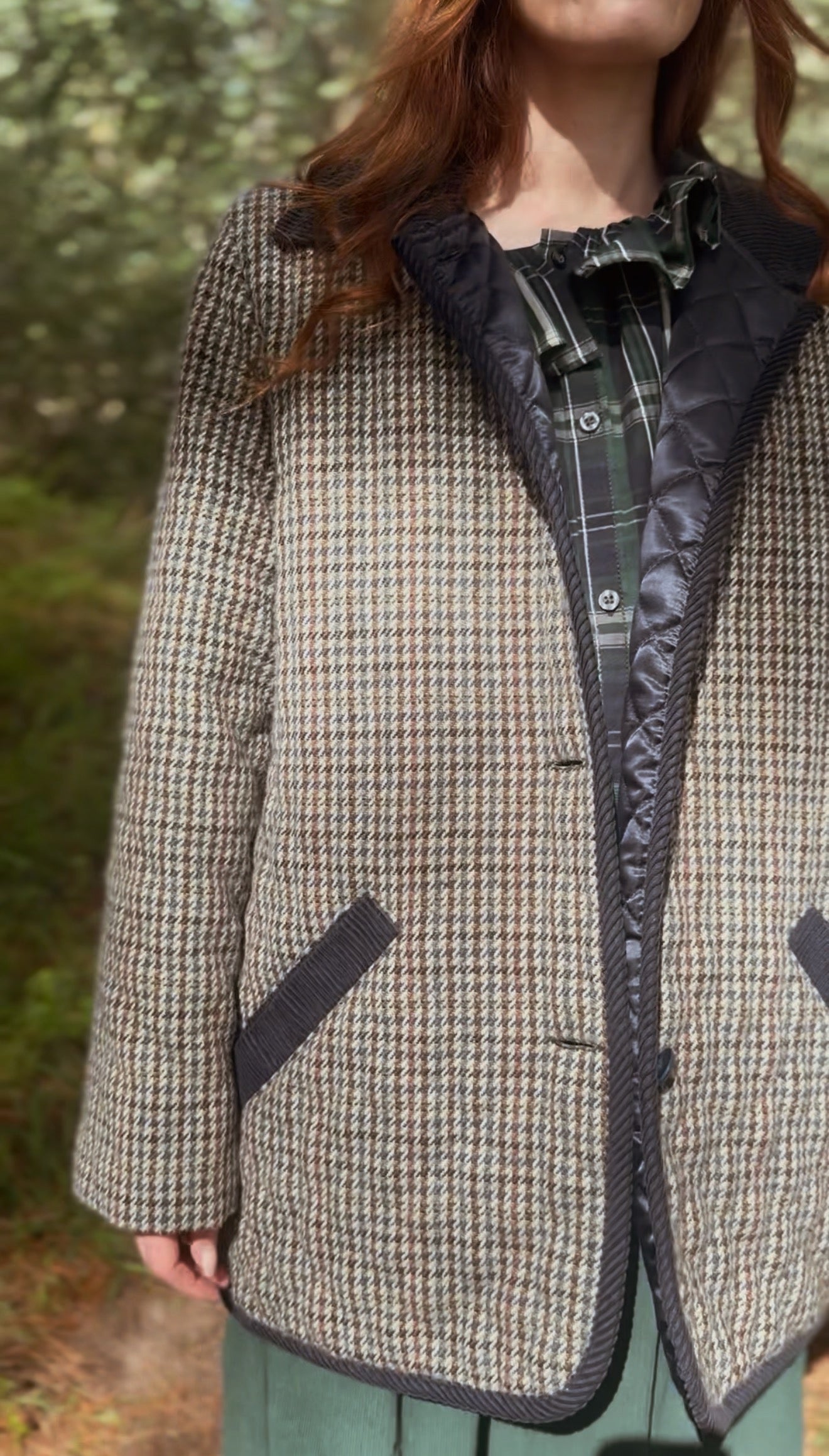 VINTAGE MIMS QUILTED WOOL HOUNDSTOOTH JACKET M