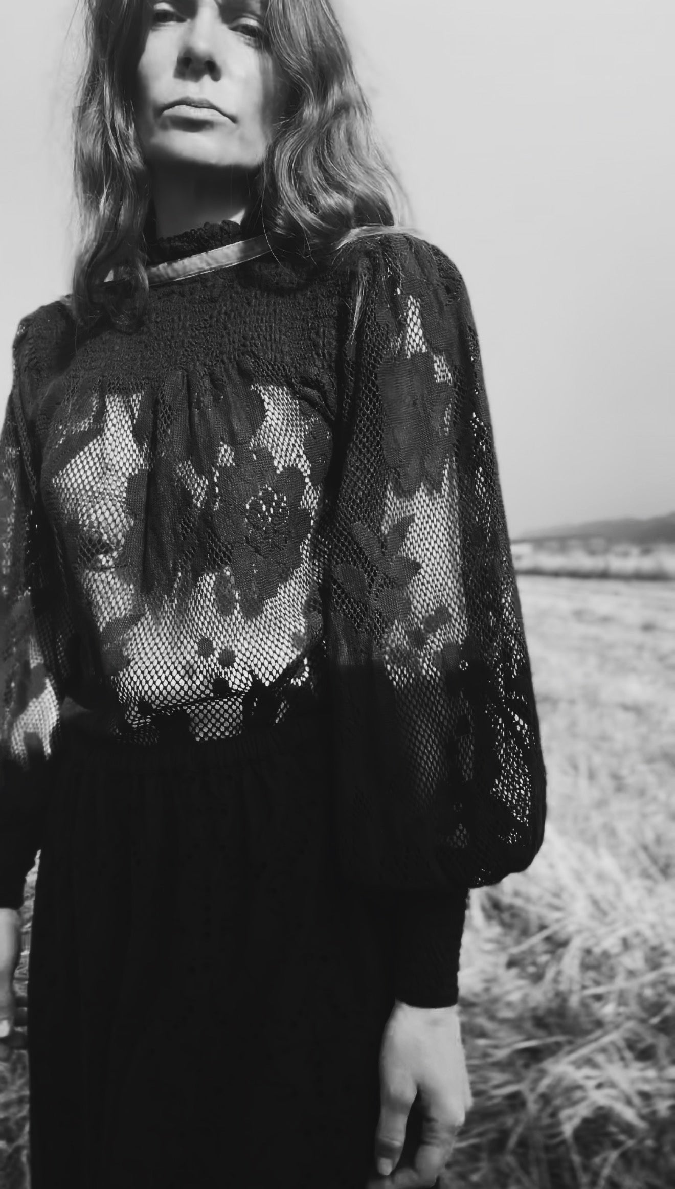 CELESTE CROCHET COTTON BLOUSE BLACK