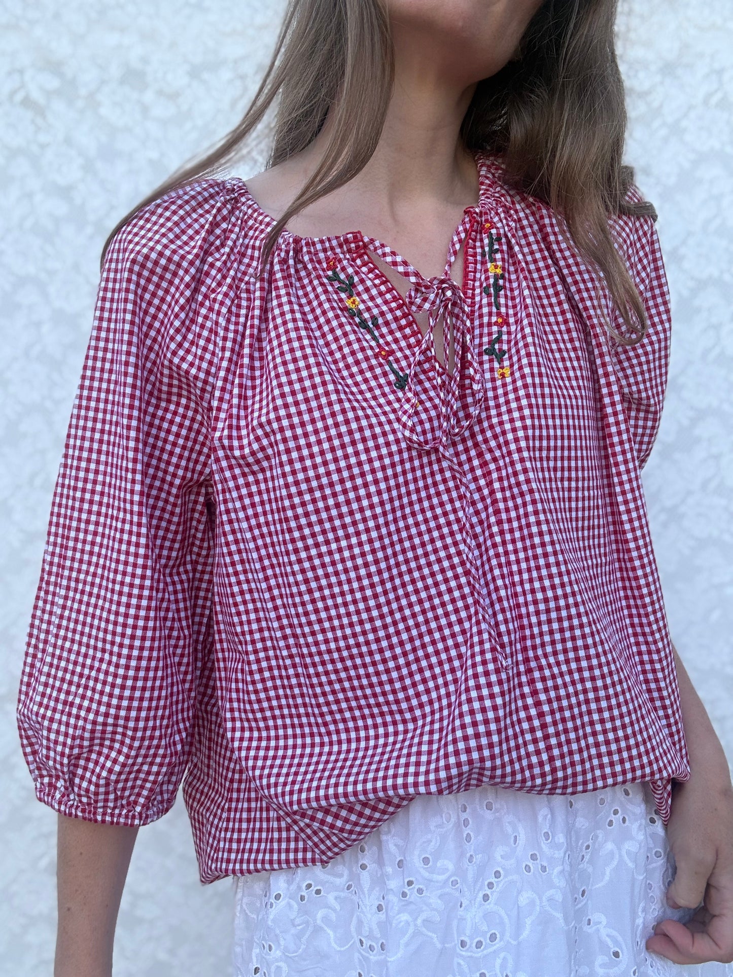 ANYA SMOCK BLOUSE RED GINGHAM