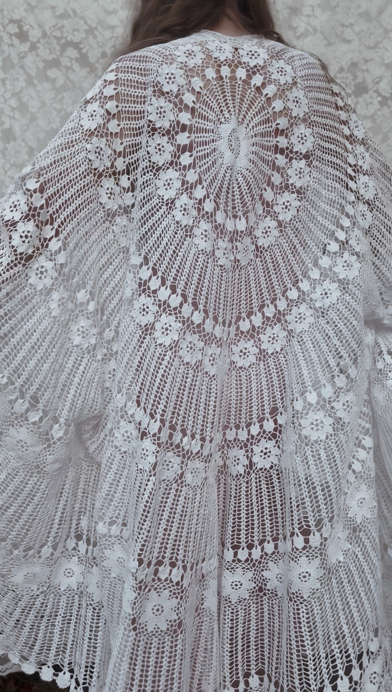 REWORKED - WHITE CROCHET THROW ONE SIZE