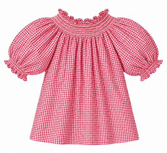 ANYA SMOCK BLOUSE RED GINGHAM COTTON