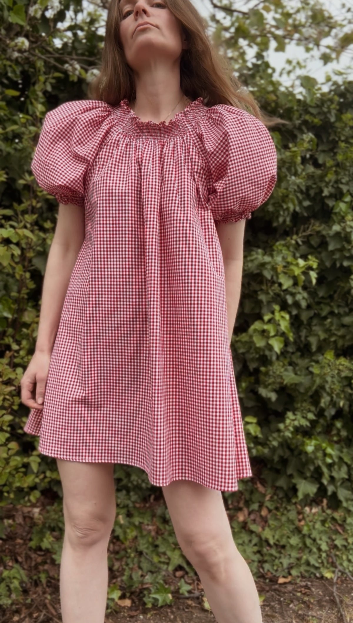 ANYA SMOCK DRESS RED GINGHAM COTTON