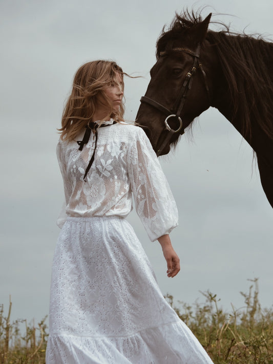 CELESTE CROCHET COTTON BLOUSE WHITE