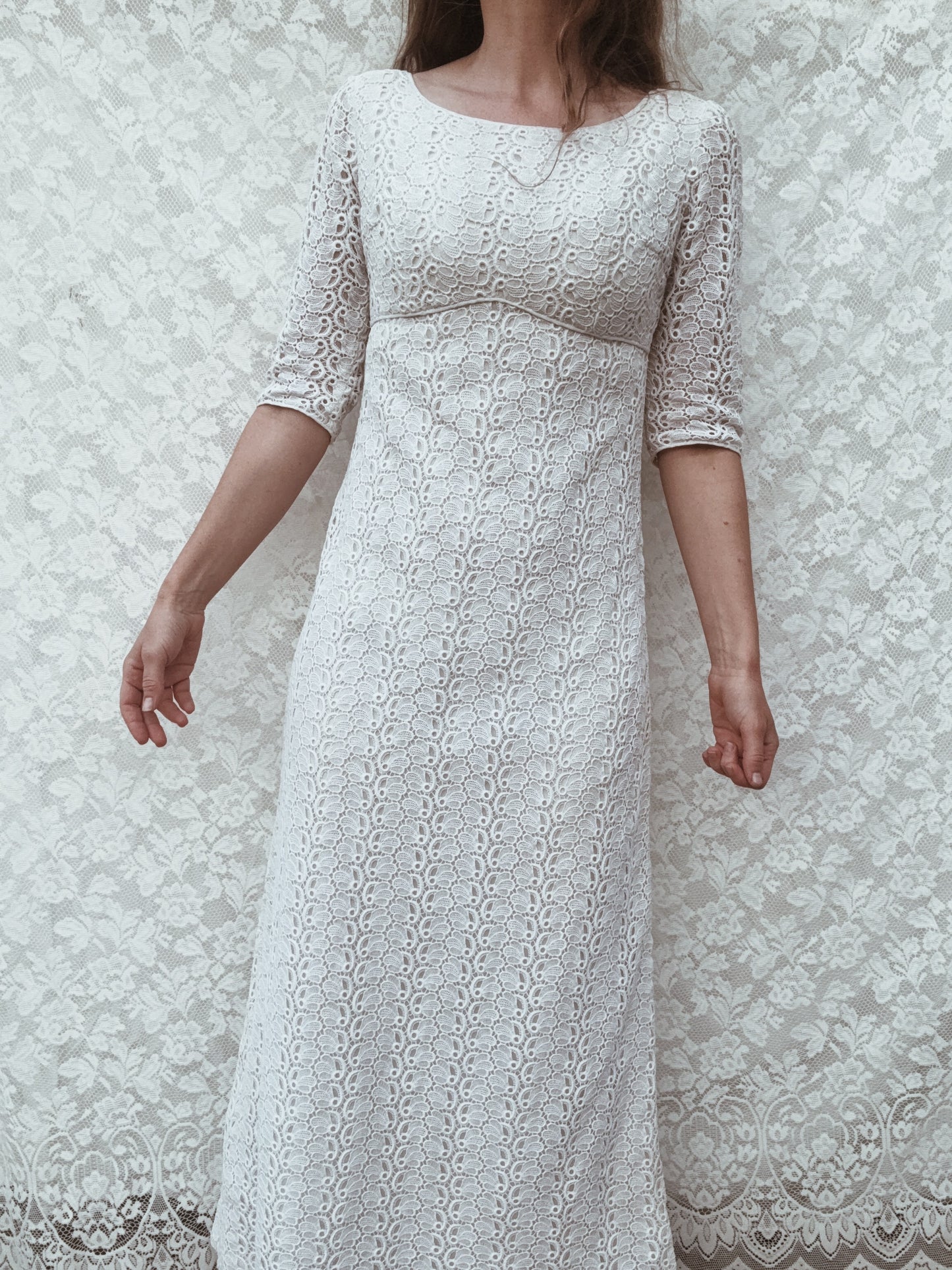 VINTAGE CROCHET WHITE LACE DRESS XS