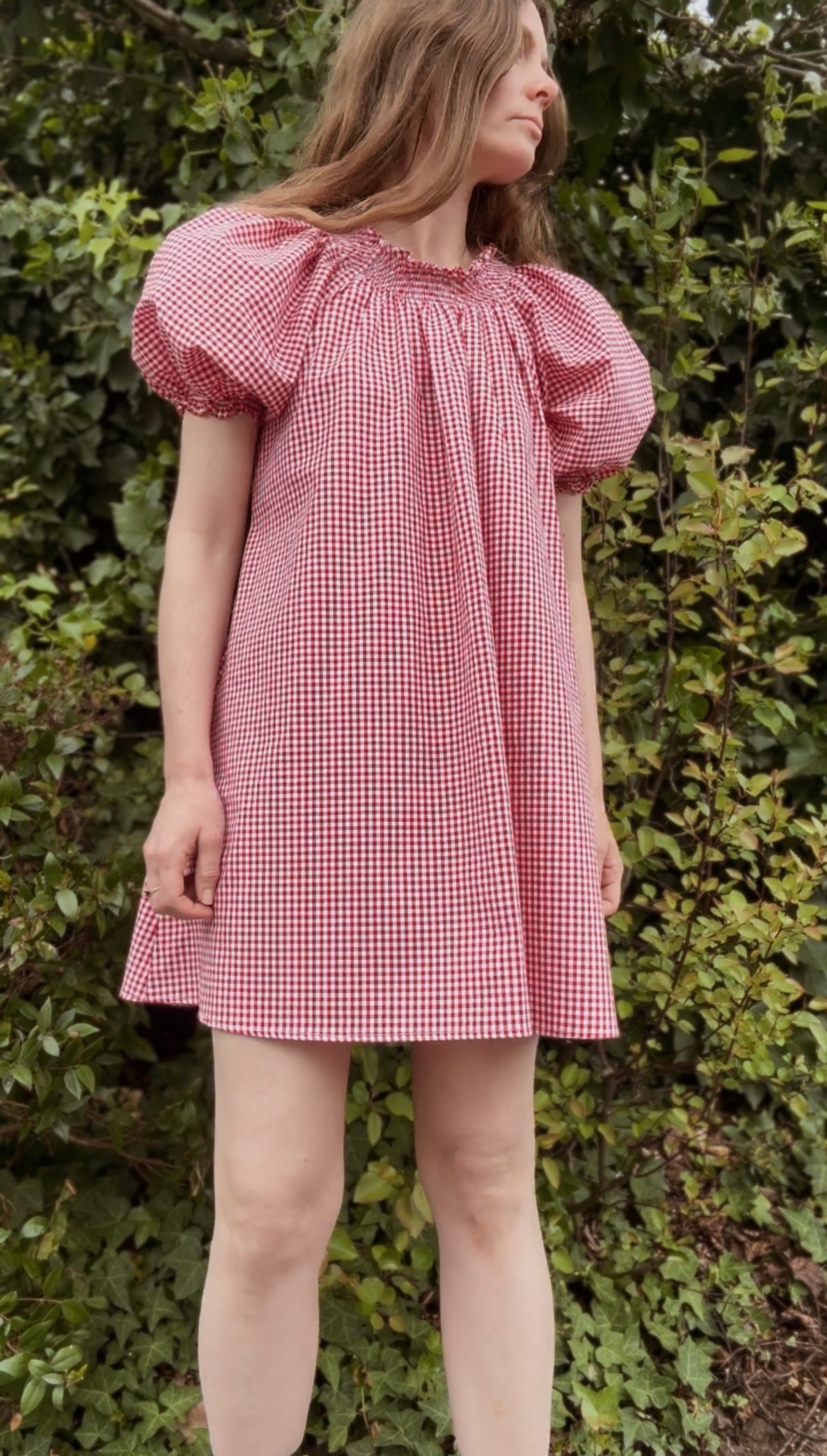 ANYA SMOCK DRESS RED GINGHAM COTTON