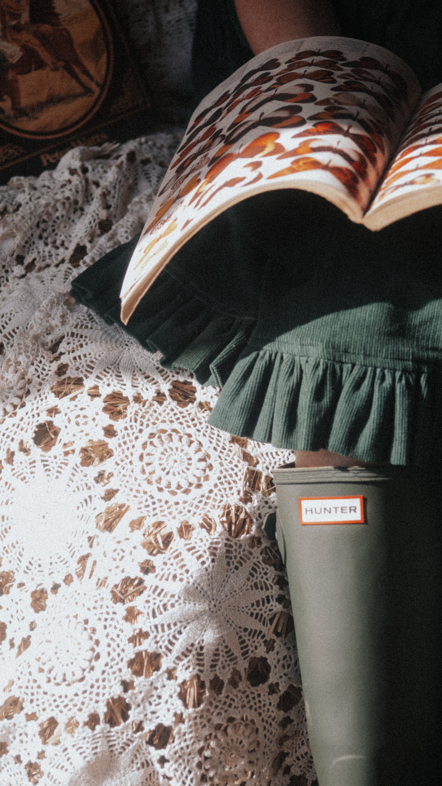 100% RECYCLED COTTON - ANOUK RUFFLE PINAFORE/SKIRT CORDUROY FOREST GREEN