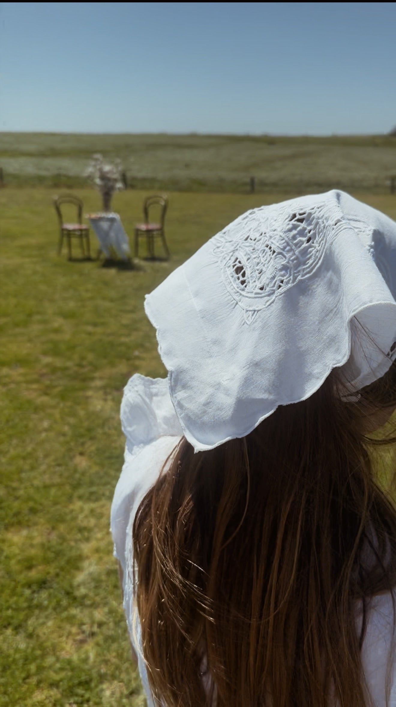 REWORKED - EMBROIDERED BORDER COTTON HEAD SCARF WHITE