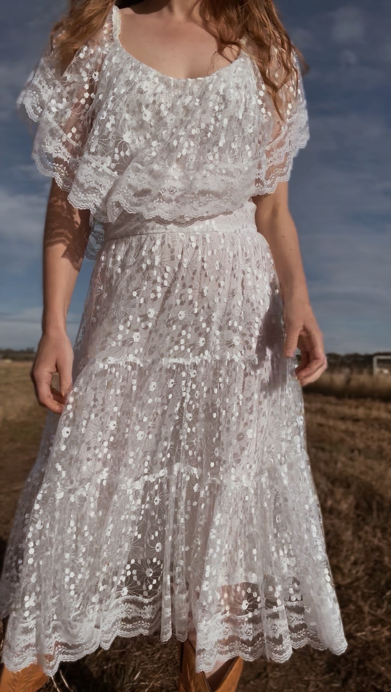 VINTAGE STEFAN EXCLUSIVE LACE PRAIRIE DRESS - MADE IN ENGLAND XS-S