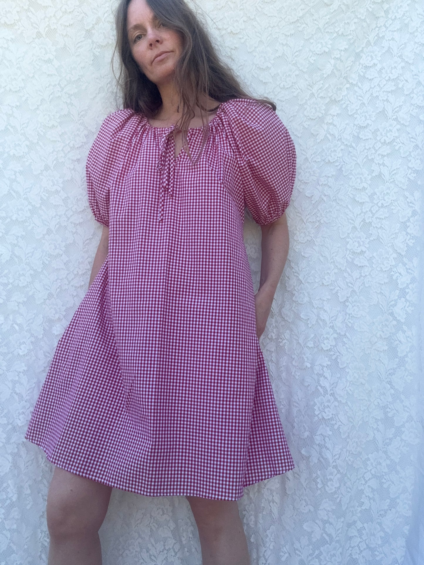POPPY SMOCK DRESS RED GINGHAM COTTON