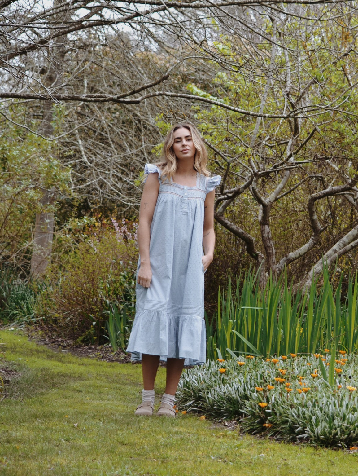 100% RECYCLED COTTON - ALICE DRESS -  PASTEL BLUE