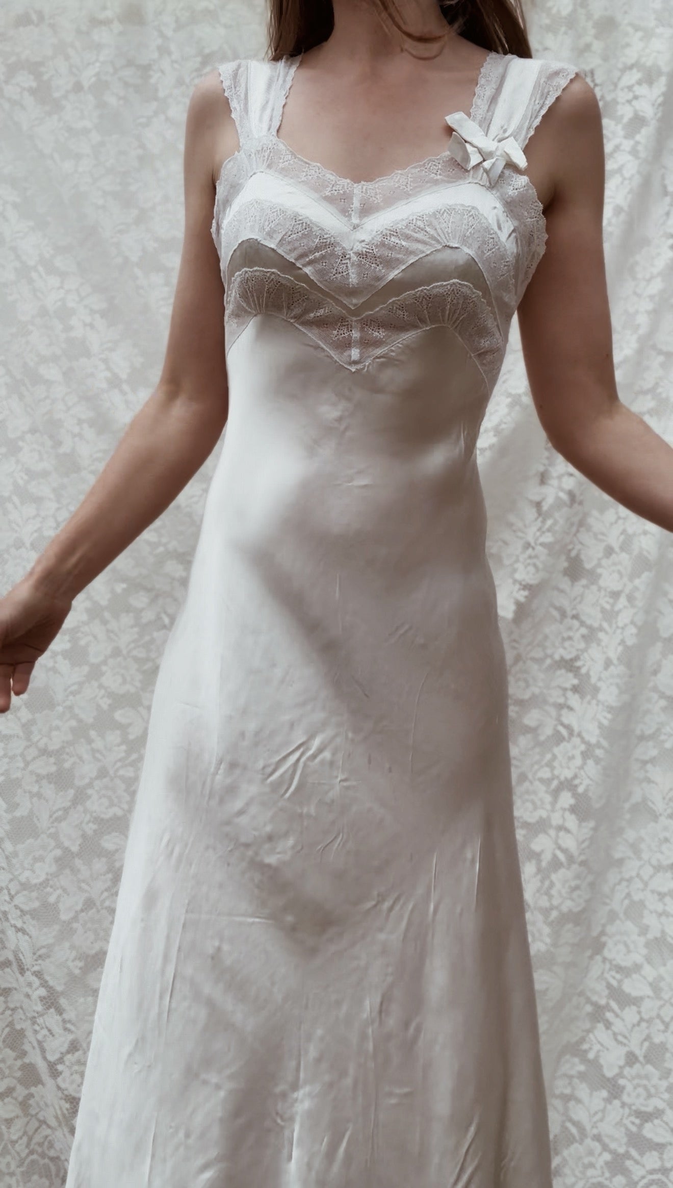 VINTAGE PATOLAINE 1930'S SLIP DRESS WHITE XS