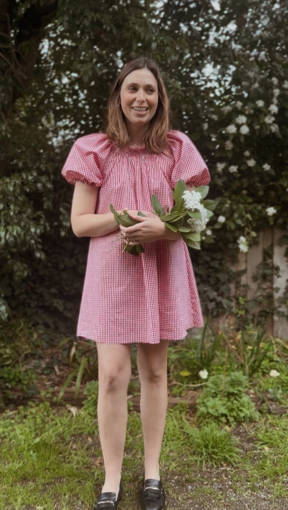 ANYA SMOCK DRESS RED GINGHAM COTTON