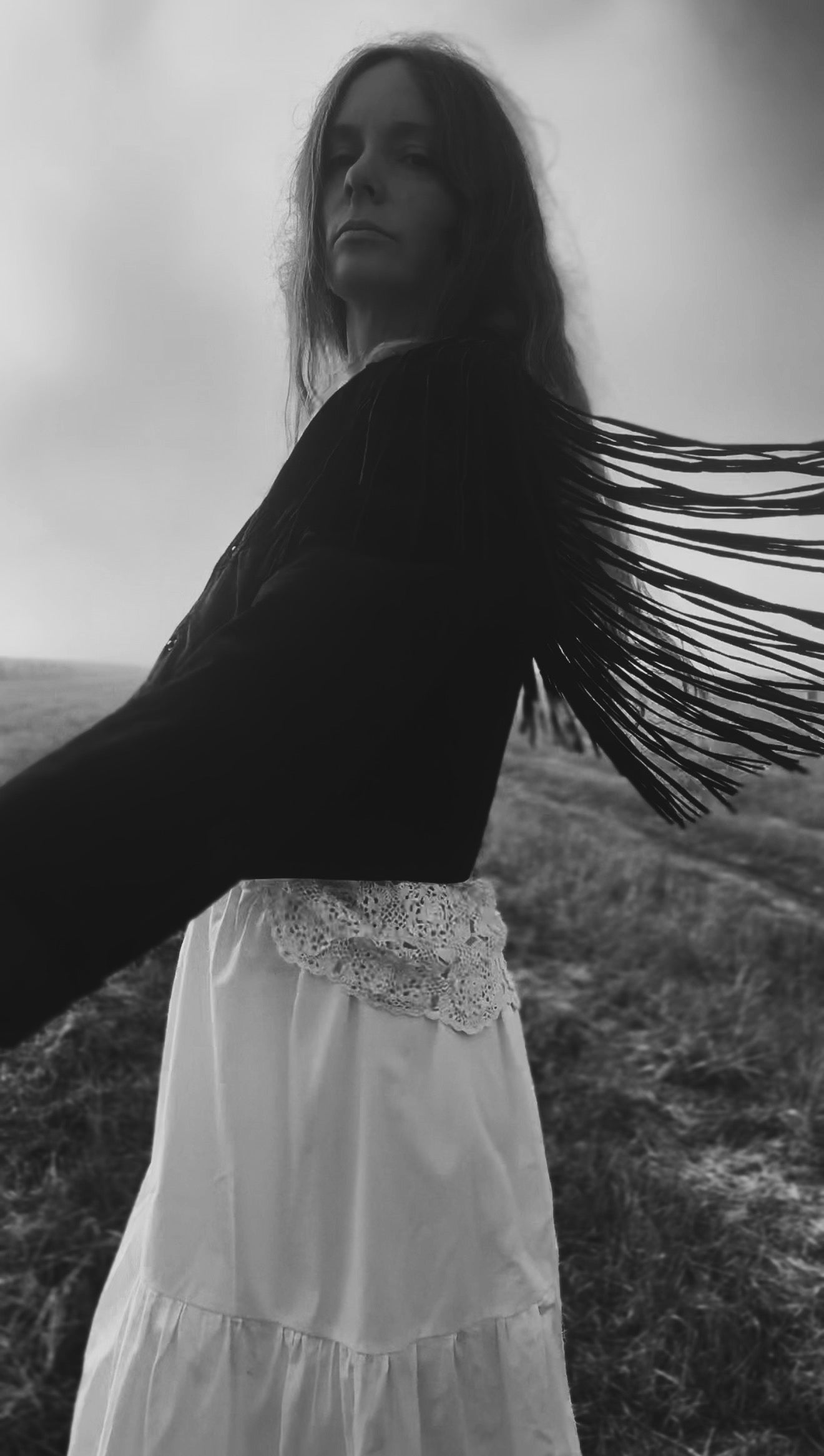 VINTAGE GENUINE SUEDE LEATHER TASSEL JACKET BLACK - SMALL