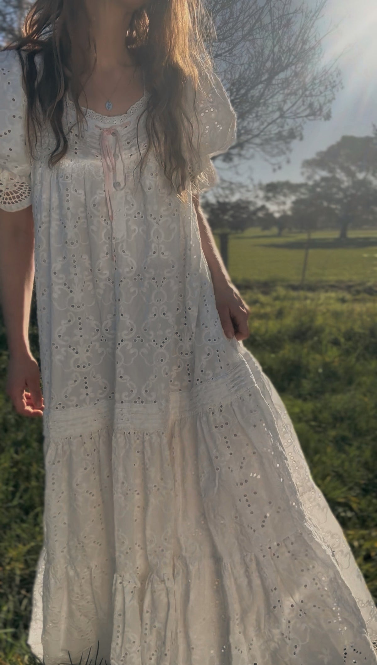 100% RECYCLED COTTON - MORNING SONG DRESS WHITE BRODERIE COTTON