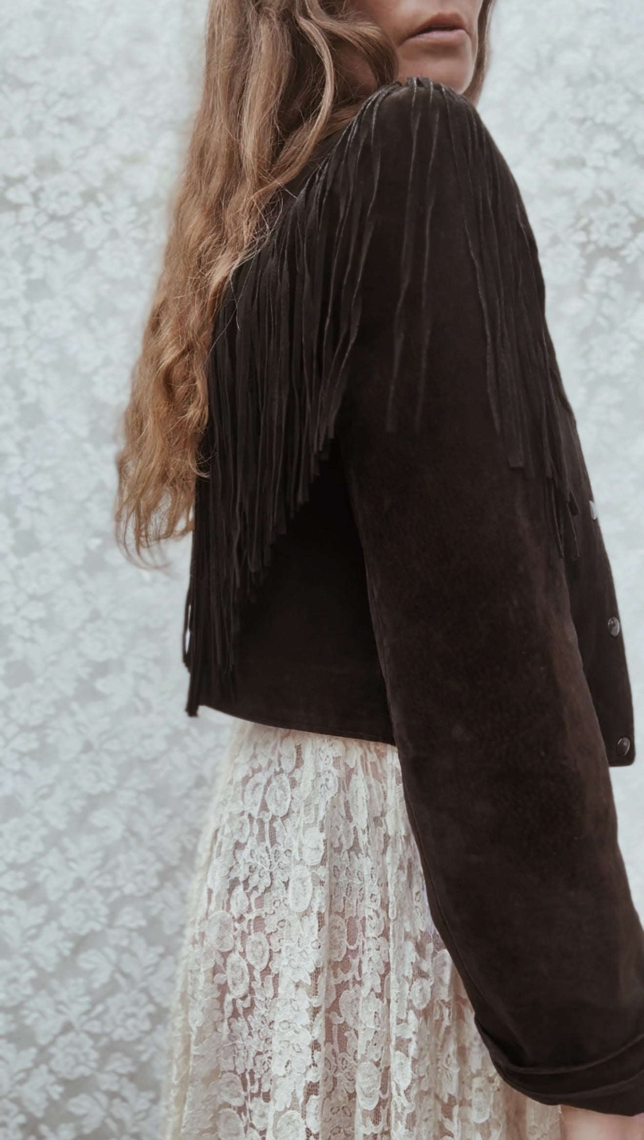 VINTAGE GENUINE SUEDE LEATHER TASSEL JACKET BLACK - SMALL