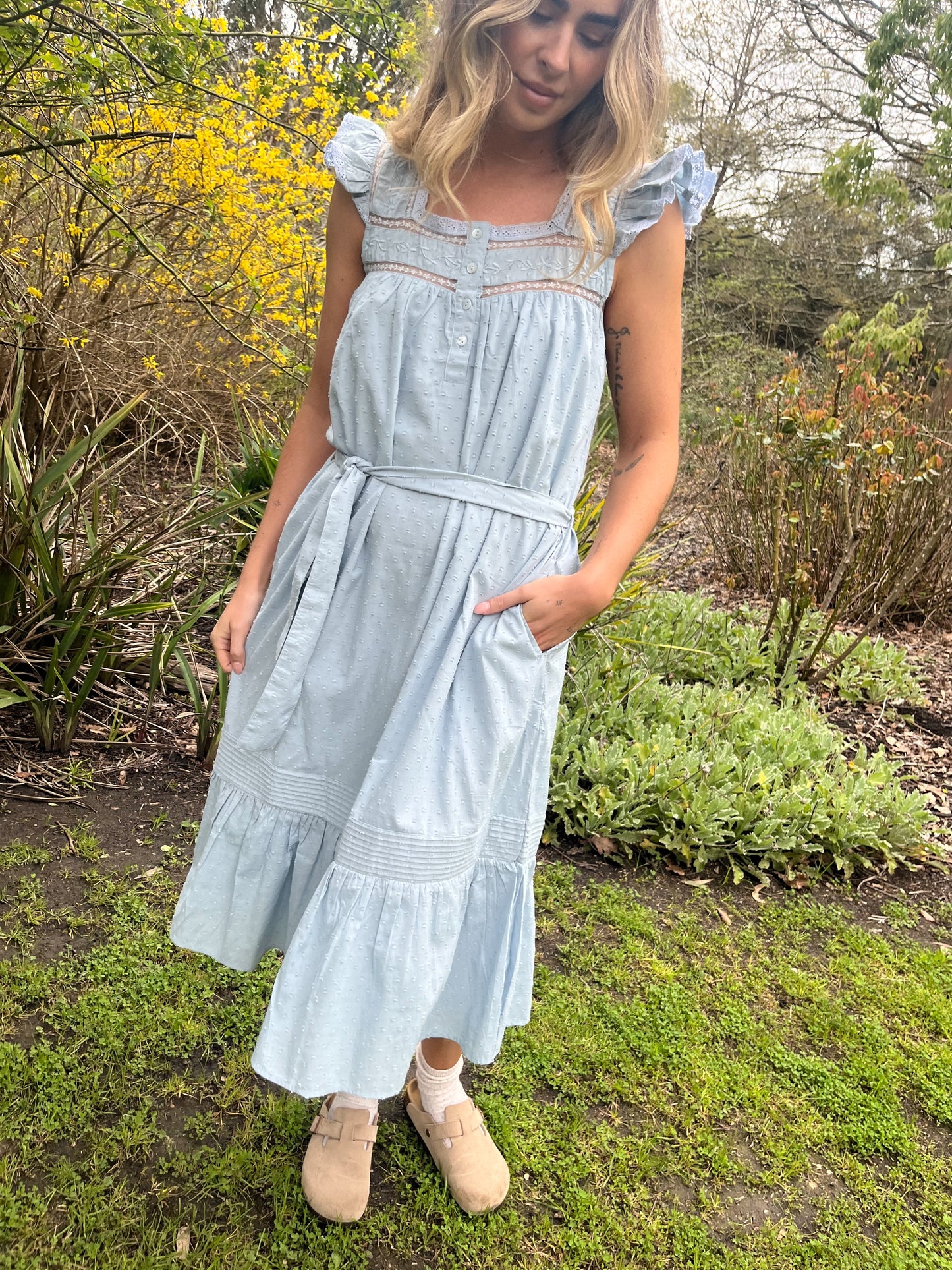 100% RECYCLED COTTON - ALICE DRESS -  PASTEL BLUE