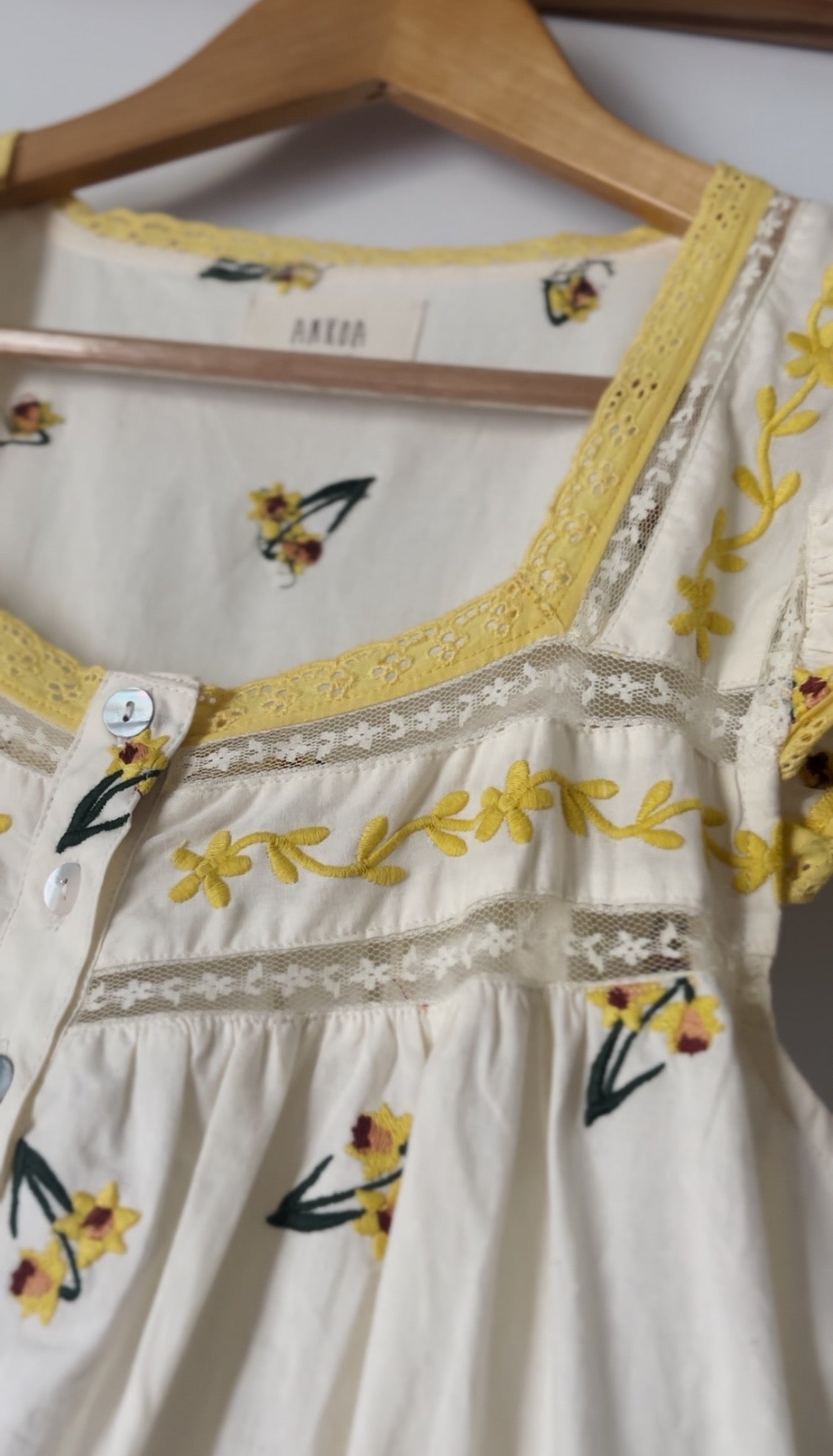 100% RECYCLED COTTON - ALICE DRESS - EMBROIDERED DAFFODIL