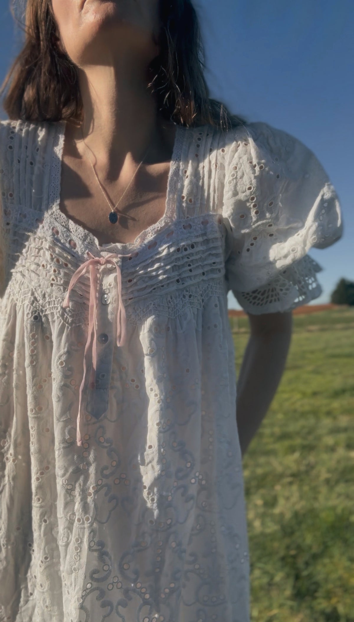 100% RECYCLED COTTON - MORNING SONG DRESS WHITE BRODERIE COTTON