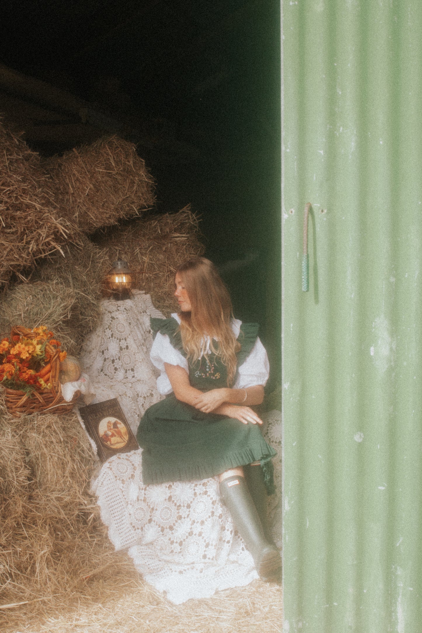 100% RECYCLED COTTON - ANOUK RUFFLE PINAFORE/SKIRT CORDUROY FOREST GREEN