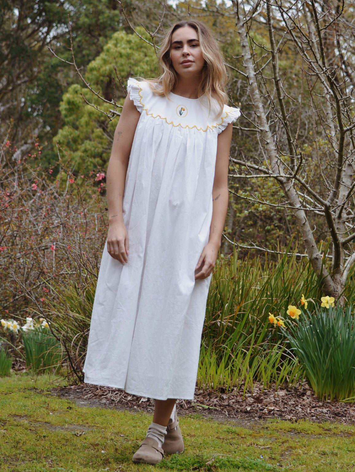 100% RECYCLED DOBBY COTTON - SUMMER BREEZE DAFFODIL NIGHT/DAY DRESS