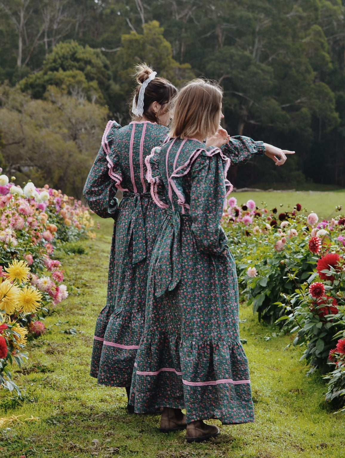 BRAMWELL DRESS DITSY FLORAL TEAL PINK POPLIN