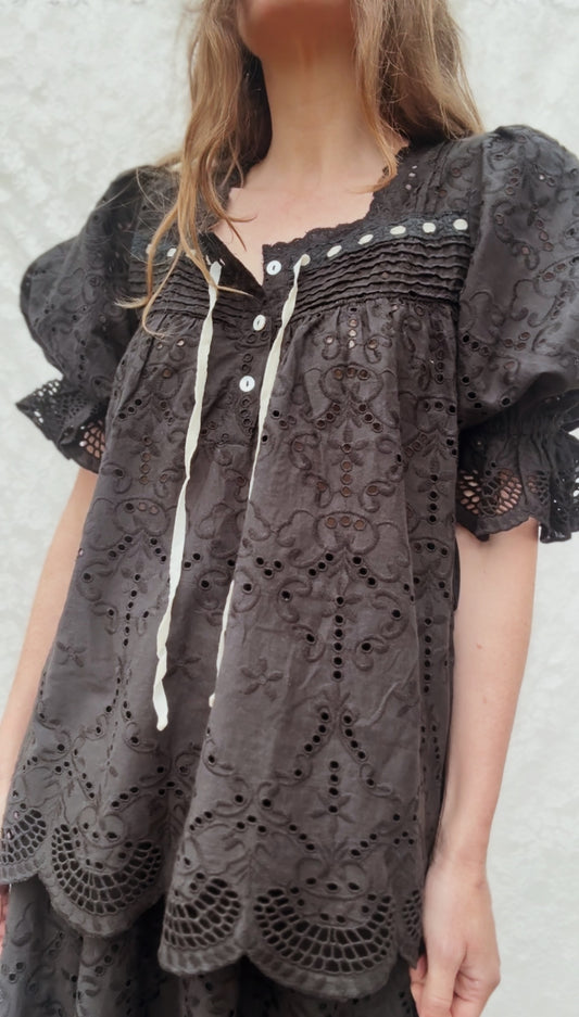 100% RECYCLED COTTON - MORNING SONG BLOUSE BLACK