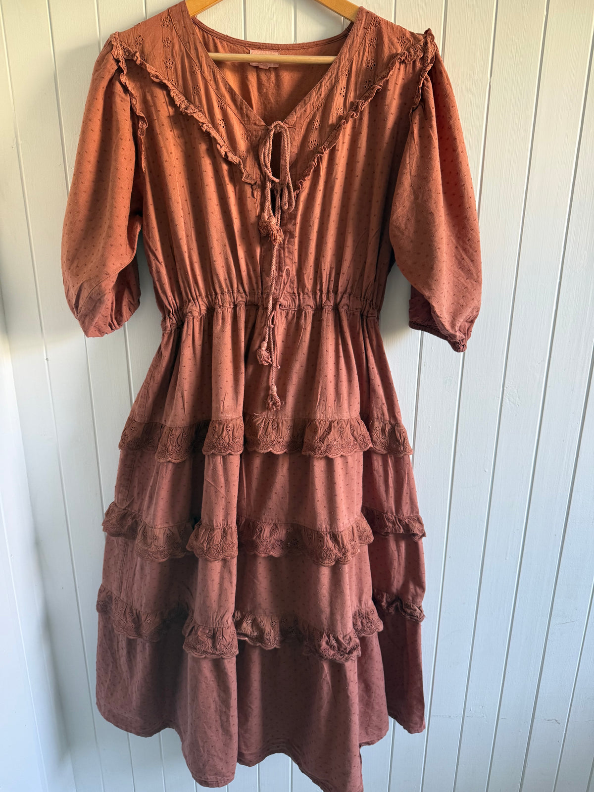 PRELOVED - LITTÉRAIRE RUST COTTON LACE DRESS XL